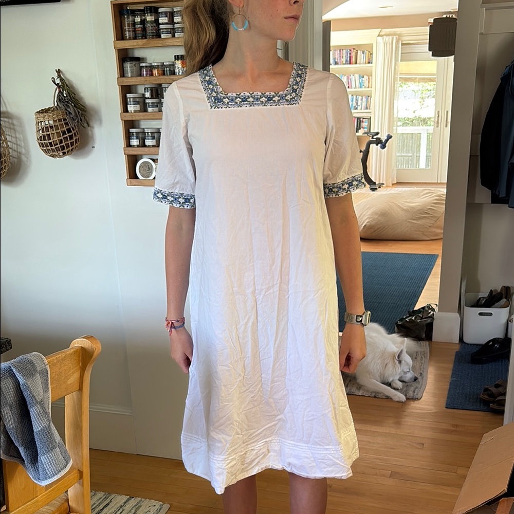 April Cornell White and Blue Women's Dress or Nightgown, with embroidery/lace